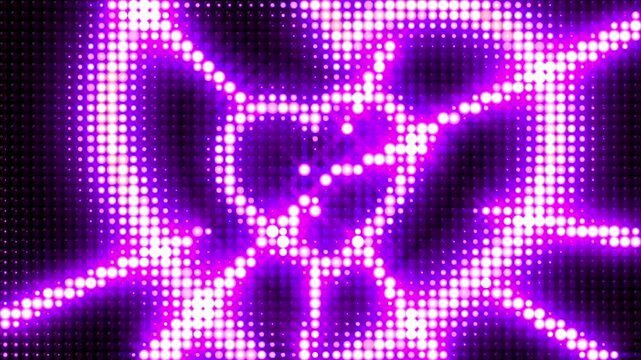 Wall of flashing magenta purple lights. Valentines day. Flying heart shaped lights, disco party. VJ loop. Background, greeting card. Shining animation, bright event, night club. 4k seamless loop video