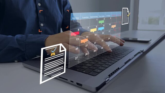 Managing a scheduled meeting.Businessman manages time to work efficiently and on time on all projects. Calendar work schedule, business plan concept.	