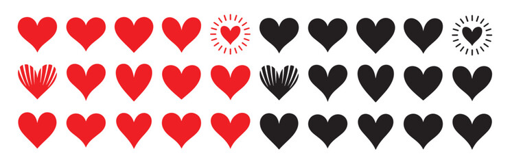 Array of hearts red and black with different styles for Valentines day celebration vector