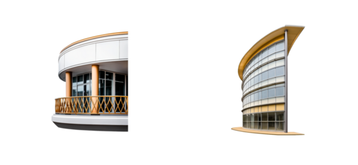 Two distinct modern architectural building structures with curvilinear forms and contemporary facades showcase sophisticated urban construction, ideal for projects involving abstract