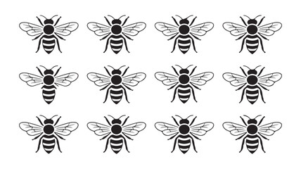 Repeating honey bee pattern collection with detailed line art wings for organic honey label and nature illustrations