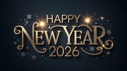 A dazzling and luxurious golden 'Happy New Year 2026' inscription, perfect for elegant festive holiday greetings and digital invitations