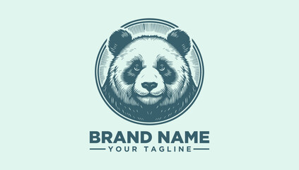 A panda head logo illustration with a circular background and placeholder text for a brand name and tagline on a light green background. © bisma