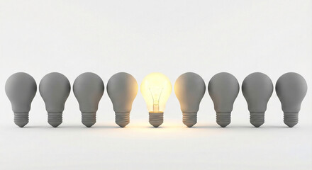 Glowing lightbulb standing out from the crowd