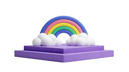 3D Rainbow Arch with Clouds and Podium