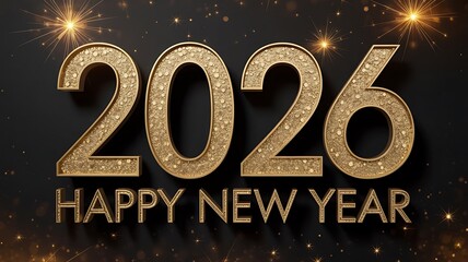 Glittering Golden Year 2026 Happy New Year Greeting with Sparkles and Stars - A Festive Celebration