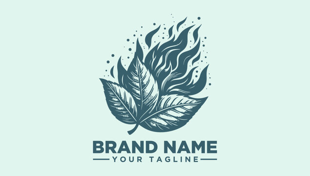Teal logo featuring stylized leaves and flames on a light green background with space for brand name and tagline. - Powered by Adobe