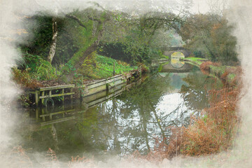 Bridge 5 digital watercolour painting on the Leek branch of the Caldon canal inland waterway near Cheddleton.