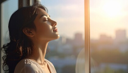 窓のそばに立ち、深く呼吸をする人物を横から捉えた映像。
目元は映らず、柔らかな自然光が身体を包み込む。
背景はシンプルで、静けさと余白を感じさせる構図。