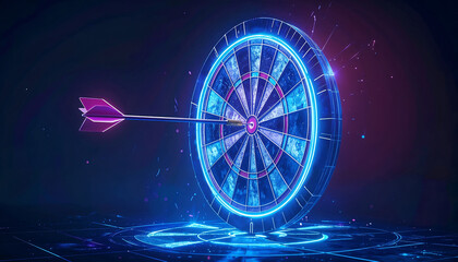 Arrow that hit a glowing blue holographic target.
