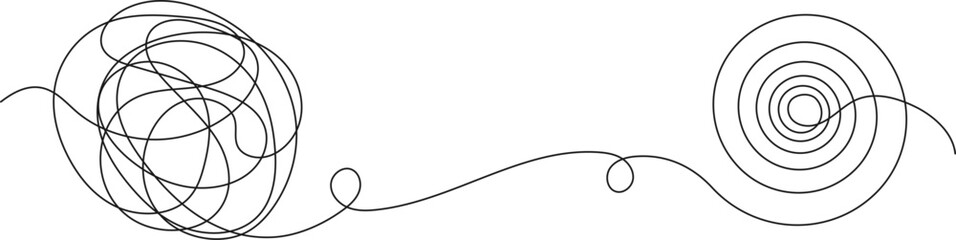 continuous line drawing of messy disorder to clarity, line art vector illustration