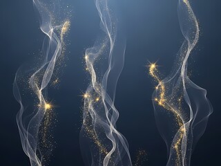 抽象的な光の波、紺色の背景に優雅な動き