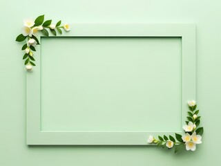 淡い緑フレーム、花の装飾で優しい雰囲気