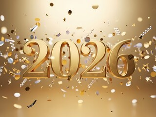 2026年の数字、ゴールドと紙吹雪の輝き