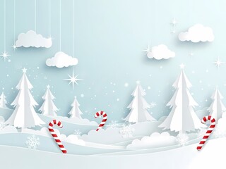 冬の風景、水色背景のシンプルイラスト