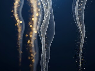 抽象的な流れ、ネイビー背景に光の粒子がきらめく