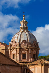 Baroque architecture in Rome. Saints Luca and Martina beautiful dome and lantern, built in the 17th century
