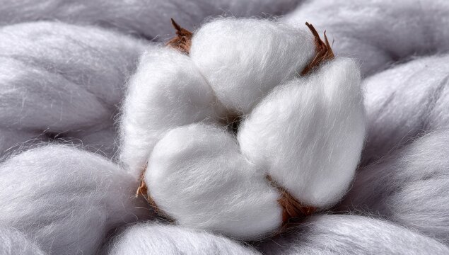 Loose white polyester fibers are piled loosely; they form fluffy synthetic textile material for manufacturing, serving as a soft, lightweight raw material for industrial use