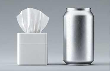 Two white canisters of sanitizing wipes are displayed on a clean background; one has a paper towel pulled from its top opening, ready for cleaning, while the other remains closed. The wipes help keep