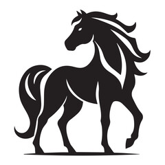 Obraz premium Black and white vector silhouette of a horse