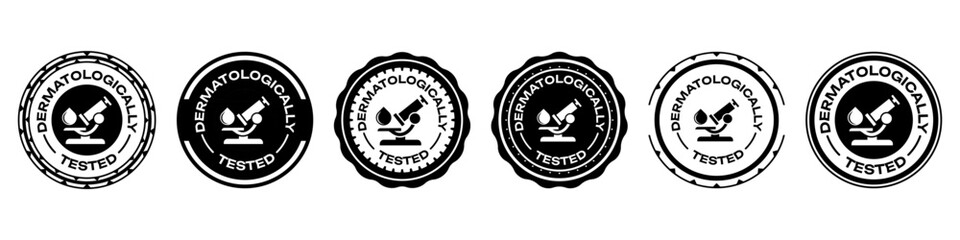 Dermatologically tested badge stamps collection in black. Set of cosmetic quality seals, medical labels and approval marks © stas111