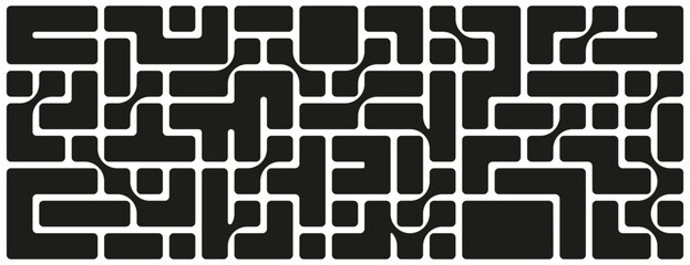 Abstract geometric pattern illustration. Seamless rounded maze style background in black and white