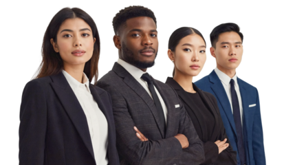 A group of professionals, image of a cohesive business team with corporate employees, unity in diversity, business team on a transparent background