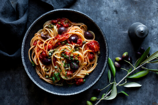 Cooked pasta spaghetti with tomato