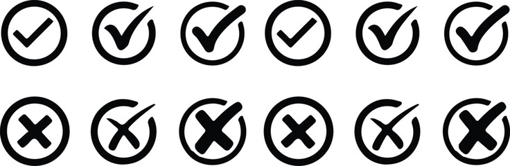 hand drawn 12 checkmark black icon set vector illustration collection design art 
