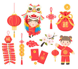 lunar new year chinese new year elements clipart set