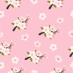 Pink Cherry Blossom Branch Pattern Seamless Illustration Background