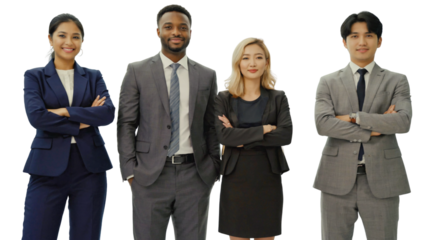 A group of professionals, image of a cohesive business team with corporate employees, unity in diversity, business team on a transparent background