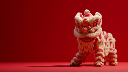 Full traditional Chinese lion dance costume on a red background