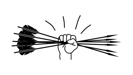 The hand holds many arrows, a symbol of the power of unity