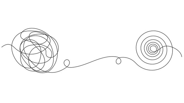 animated continuous line drawing of messy disorder to clarity, line art animation