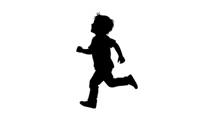 Obraz premium Silhouette of a young boy running, looking up with joy, isolated on white background