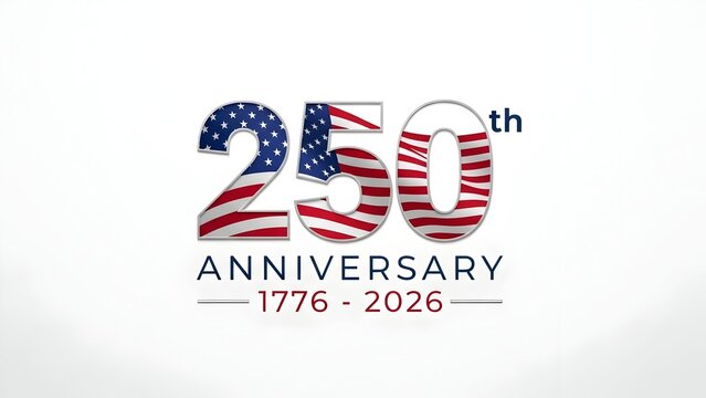 USA 250th Anniversary Semiquincentennial Logo with American Flag Pattern 1776-2026