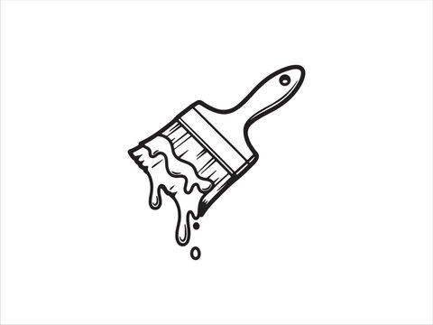 Illustrated paintbrush with dripping paint isolated design