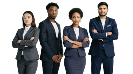 A business team photo, a diverse group of corporate employees participating in a meeting, business team photo on a transparent background.
