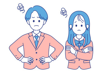 Obraz premium 学生 男女 困った表情 ポーズ