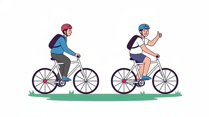 Obraz premium Cycling Adventure: A vibrant illustration captures the essence of cycling, showcasing two figures on bikes, navigating an outdoor environment.