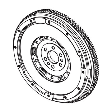 Automotive Engine Flywheel Technical Line Drawing