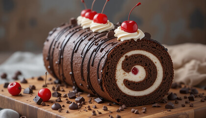 chocolate cake with cherries and chocolate