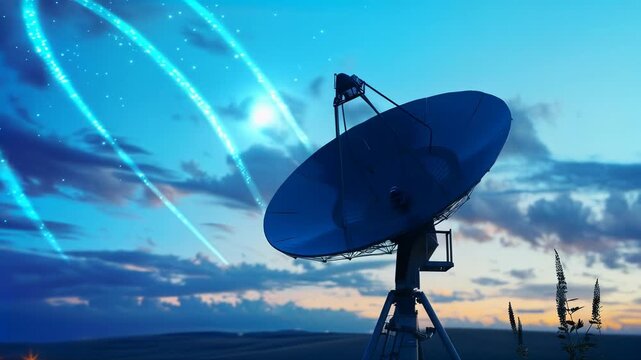 Radio Telescope Tracking Celestial Through Twilight
