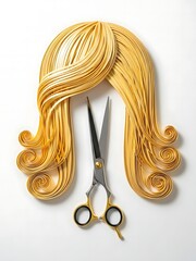 Golden quilled hair art with scissors, symbolizing beauty salon and hair care services