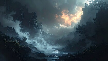 smoke mist background dark atmosphere cinematic abstract texture copy space center whitespace mystery fog effect