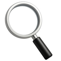 A realistic silver magnifying glass with a black handle isolated and ready for use on transparent background