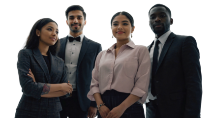A business team photo, a diverse group of corporate employees participating in a meeting, business team photo on a transparent background.