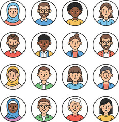 Diverse People Avatar Set Modern Flat Vector Illustration On White Background