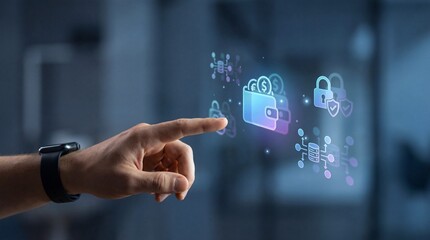 Secure digital wallet with lock icons and currency symbols